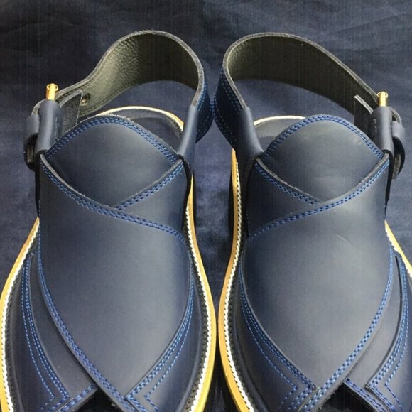 Peshawari Chappal Sandals For Men, Blue Handmade Leather Peshawari Chappal, main image 8